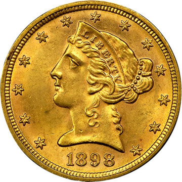 $5 DOLLAR LIBERTY HEAD GOLD COIN 1898 #LH1892G