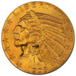 1908 United States $5 Half Eagle Indian Gold Coin #AG8 (CALL FOR PRICE )