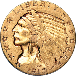 1910 United States $5 Half Eagle Indian Gold Coin #AG10 (CALL FOR PRICE )
