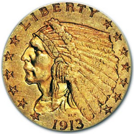 1913 United States $5 Half Eagle Indian Gold Coin #AG13 (CALL FOR PRICE )