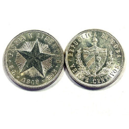 1949 20 CENTAVOS CUBAN SILVER COINS AU CONDITION #20CUBANAU