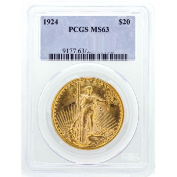 1924 $20 St. Gaudens Double Eagle Gold Coin PCGS MS63. PCGS Certified #9177 