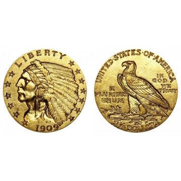 1909 INDIAN  GOLD $2.50 COIN #ING1909