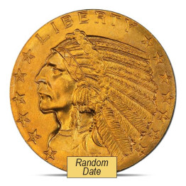 1908 United States $5 Half Eagle Indian Gold Coin #AG8