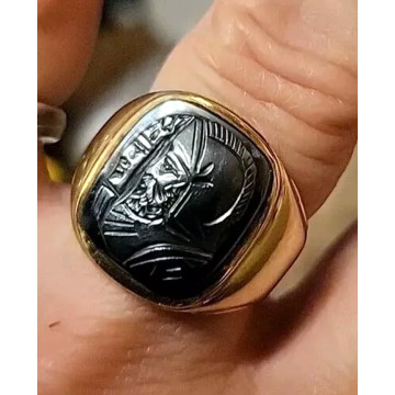 Vintage  MENS RING Hematite Double Cameo Ring Roman Size 8 #E256743489061
